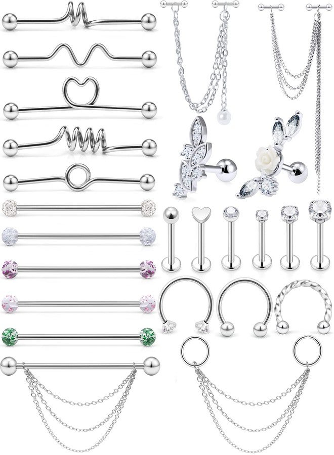 Ocptiy 16G Industrial Earrings Piercing Jewelry for Women Stainless Surgical Steel Industrial Barbell Bar Cartilage Helix Tragus Conch Rook Daith Ear Earring Ring Stud Hoop Piercing Jewelry Women Men - Image 1