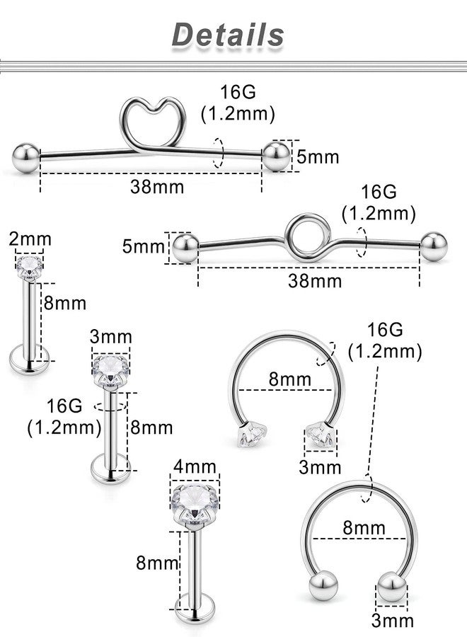 Ocptiy 16G Industrial Earrings Piercing Jewelry for Women Stainless Surgical Steel Industrial Barbell Bar Cartilage Helix Tragus Conch Rook Daith Ear Earring Ring Stud Hoop Piercing Jewelry Women Men - Image 4