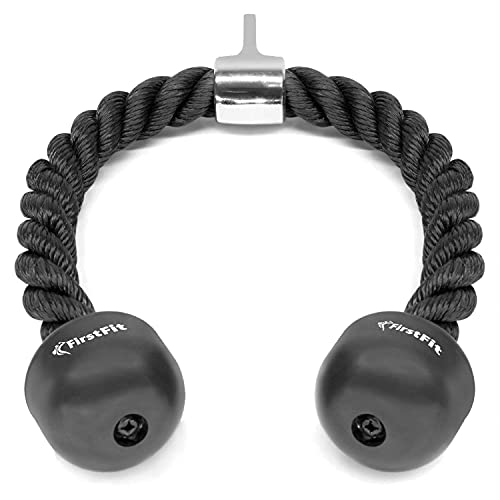 FirstFit Tricep Rope Pull Down Fitness Cable Attachment with Stainless Steel Snap Hook- Lats, Biceps, Triceps, Gym or Home - 27" inch Tricep Rope - Black - Image 1
