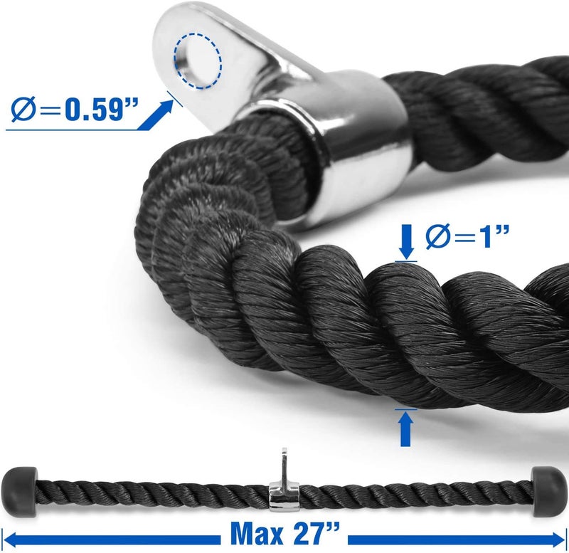 FirstFit Tricep Rope Pull Down Fitness Cable Attachment with Stainless Steel Snap Hook- Lats, Biceps, Triceps, Gym or Home - 27" inch Tricep Rope - Black - Image 4