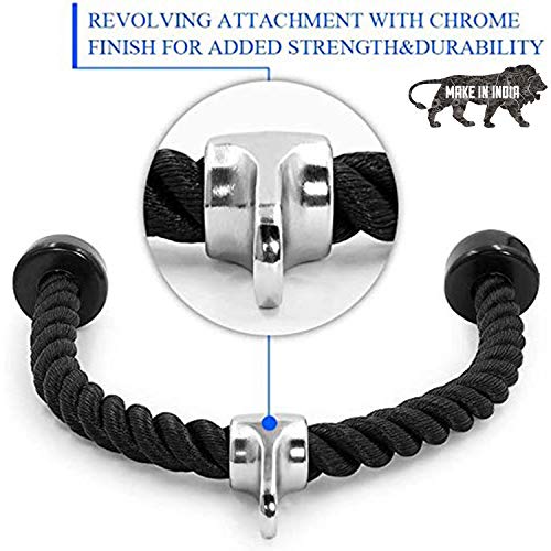 FirstFit Tricep Rope Pull Down Fitness Cable Attachment with Stainless Steel Snap Hook- Lats, Biceps, Triceps, Gym or Home - 27" inch Tricep Rope - Black - Image 2
