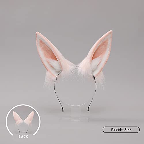 Faylay Plush Furry Bunny Headwear Artificial Rabbit Ear Headband Simulation (4-Pink) - Image 3