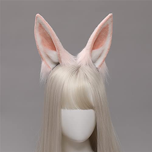 Faylay Plush Furry Bunny Headwear Artificial Rabbit Ear Headband Simulation (4-Pink) - Image 2