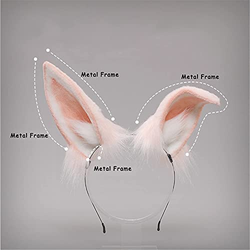 Faylay Plush Furry Bunny Headwear Artificial Rabbit Ear Headband Simulation (4-Pink) - Image 4