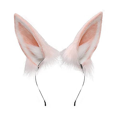 Faylay Plush Furry Bunny Headwear Artificial Rabbit Ear Headband Simulation (4-Pink) - Image 1