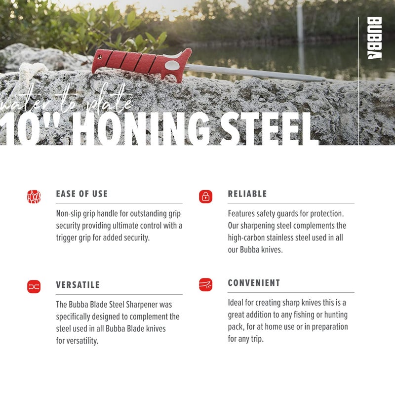 Bubba بوبا 10 بوصة فولاذ صقل مع مقبض غير قابل للانزلاق، بناء من الفولاذ المقاوم للصدأ عالي الكربون، ثقب حبل، وغلاف صناعي لسكاكين الصيد - Image 4