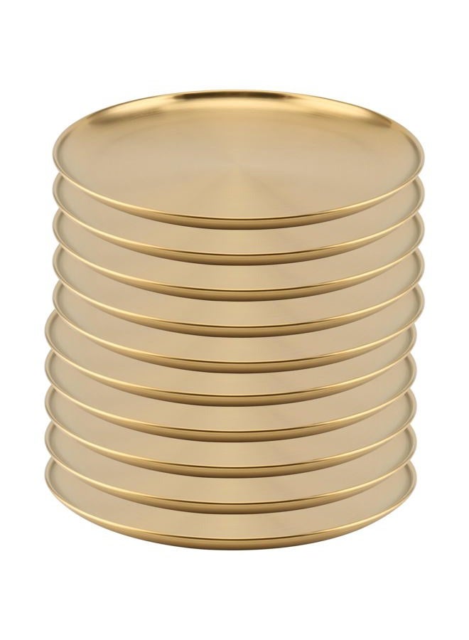 MOUYAT 10 PCS 8 Inch Large Stainless Steel Plate, 20cm Round Dinner Metal Plates, Metal Salad Steak Plates Reusable Dinner Dish for Eating Serving Camping Outdoor BBQ Home Kitchen, Frosted Gold - Image 1