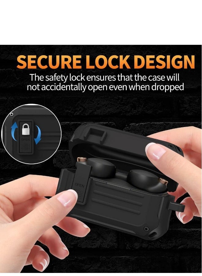 NIBEMINENT Compatible with Sony WF-1000XM4 (2021), Secure Lock Cases Compatible with XM4 Protective Cover with Carabiner (Black)  - Image 3