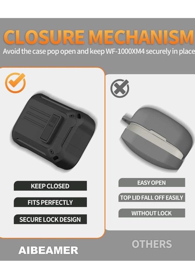 NIBEMINENT Compatible with Sony WF-1000XM4 (2021), Secure Lock Cases Compatible with XM4 Protective Cover with Carabiner (Black)  - Image 4