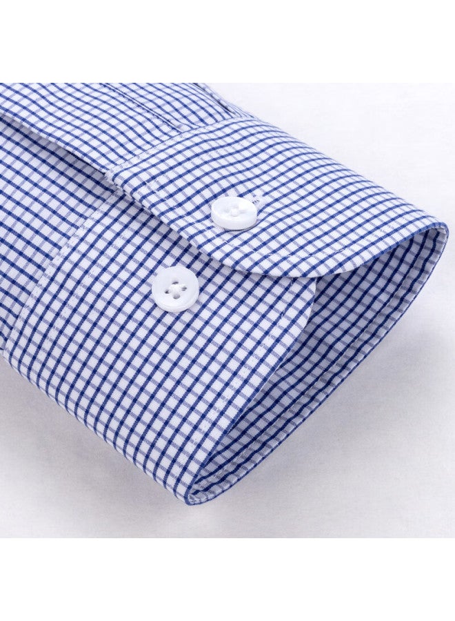 Firs Dp Non-iron Long Sleeve Men's Business Casual Pure Cotton Shirt A1-879 Blue Checkered 44 - Image 2