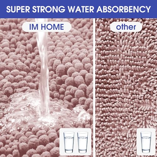 ACCUMTEK Striped Dusty Pink Bathroom Rug Set 3 Pieces Ultra Soft, Non Slip Chenille Bath Carpet, Absorbent Plush Shaggy Bath Mats for Bathroom, Toilet, Bedroom, Kitchen - Image 4