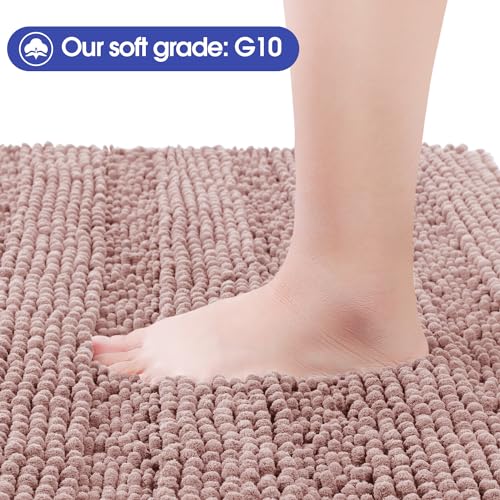 ACCUMTEK Striped Dusty Pink Bathroom Rug Set 3 Pieces Ultra Soft, Non Slip Chenille Bath Carpet, Absorbent Plush Shaggy Bath Mats for Bathroom, Toilet, Bedroom, Kitchen - Image 2