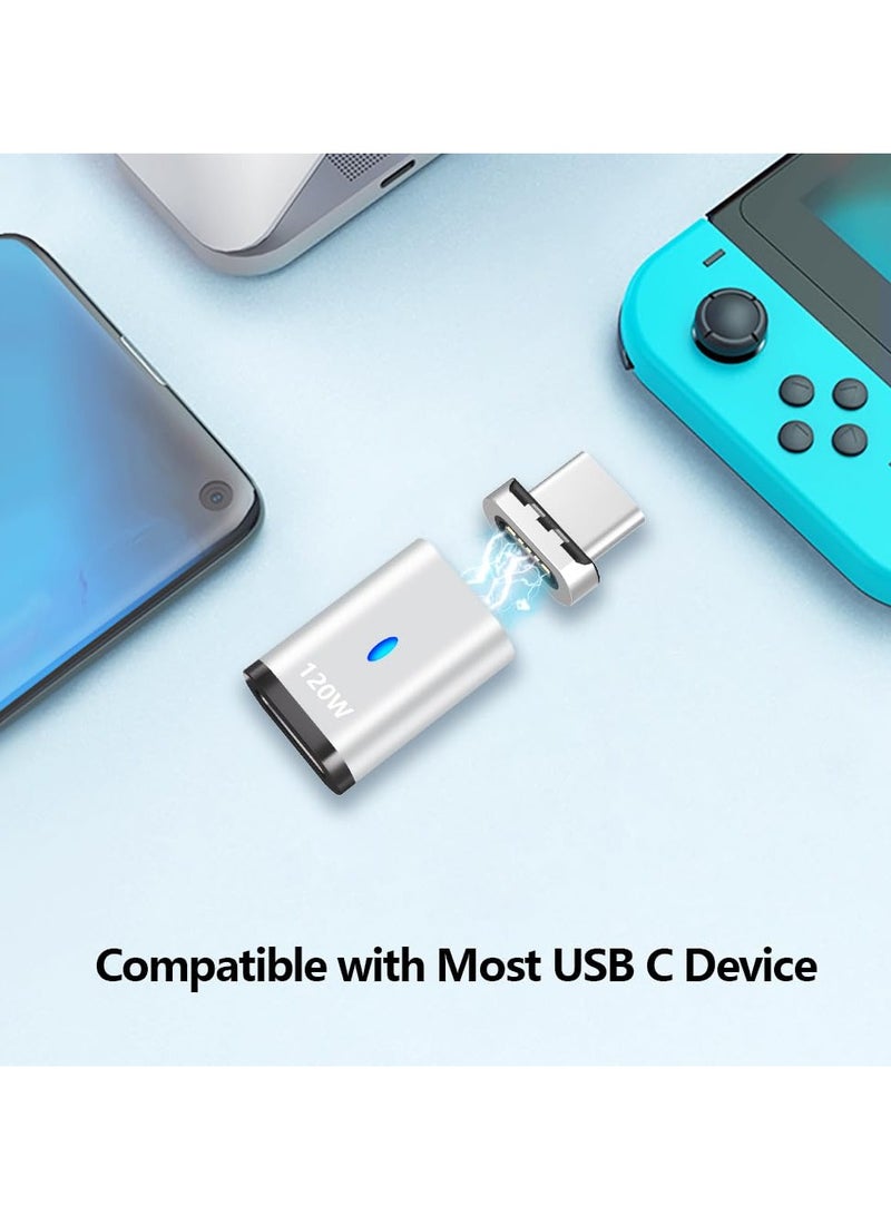 KASTWAVE 2 Pack USB C Magnetic Adapter, USB 2.0 Type C Straight Connector 5Pin with PD 120W Charge and 480Mbps Data Transfer, Compatible for MacBook Pro/Air iPad Pro and More USB C Devices, Silver - Image 5