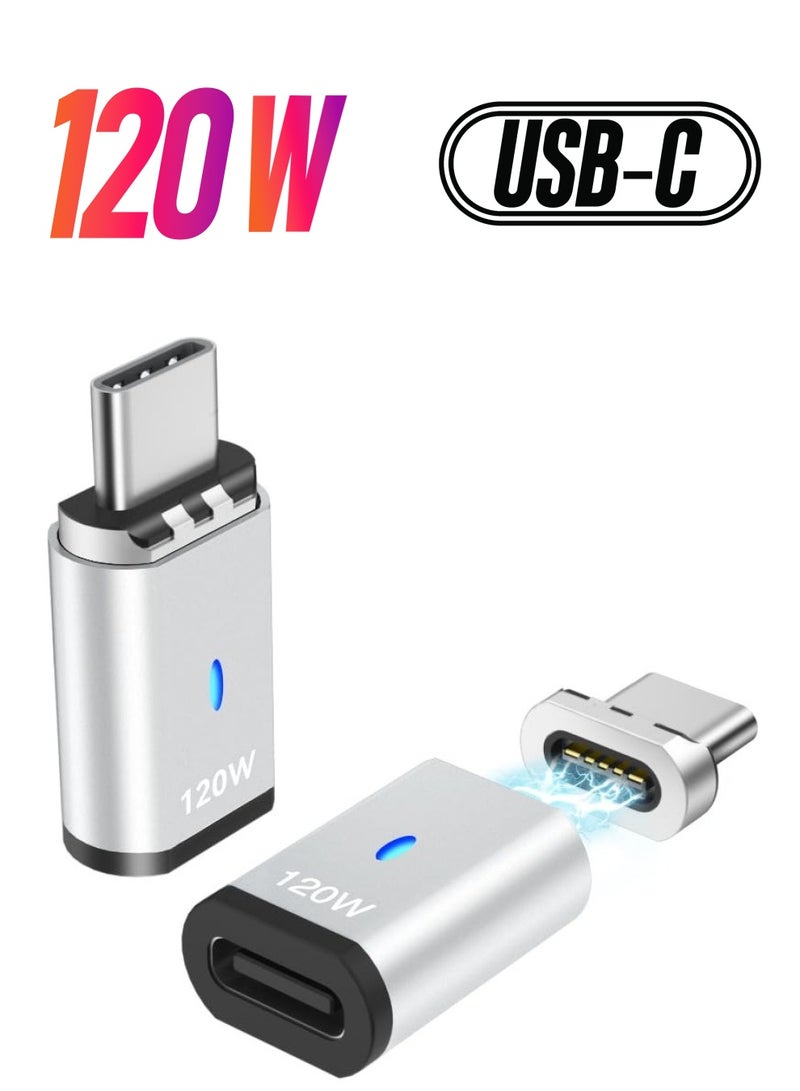 KASTWAVE 2 Pack USB C Magnetic Adapter, USB 2.0 Type C Straight Connector 5Pin with PD 120W Charge and 480Mbps Data Transfer, Compatible for MacBook Pro/Air iPad Pro and More USB C Devices, Silver - Image 1