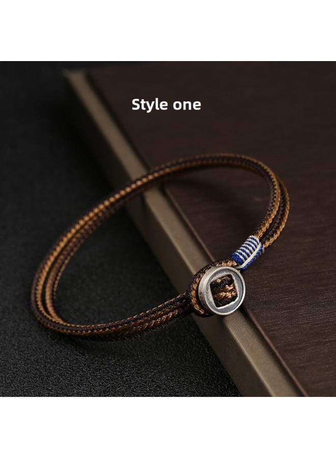 Dragon Knot Fashion Men's Hand-woven Hand Rope 925 Silver Button Shaw Bracelet Niche Star Wars Same Style Couple Gift 