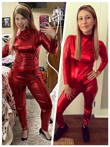 Kepblom Shiny Metallic Unitard Turtleneck Long Sleeve Footless Zentai Suit Catsuit Dancewear - Image 4