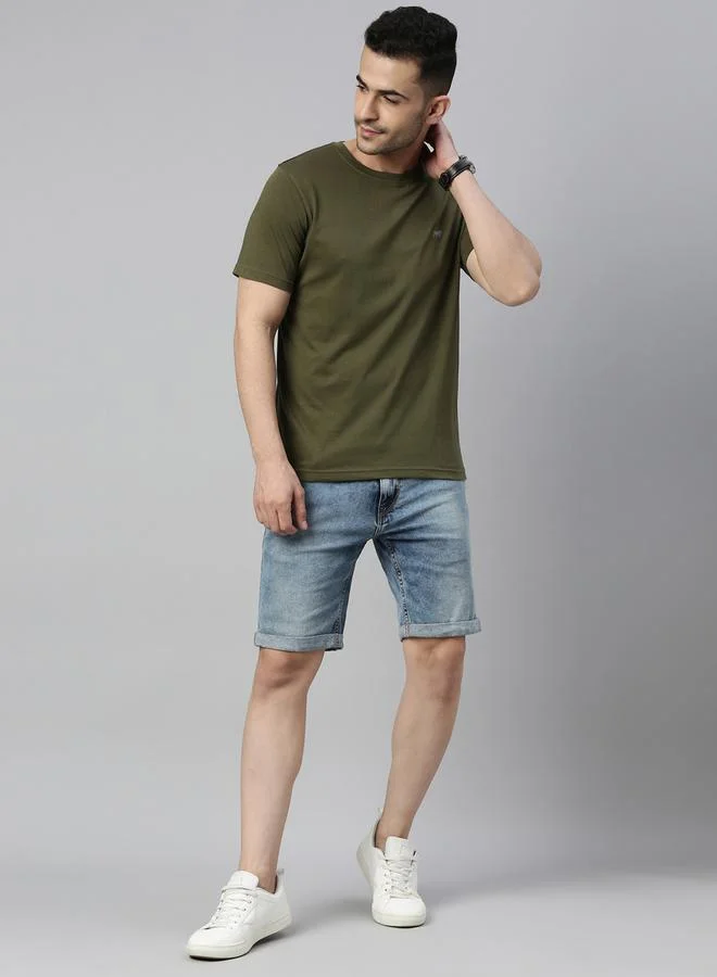 Bushirt Solid Round Neck Regular Fit T-Shirt by Styli