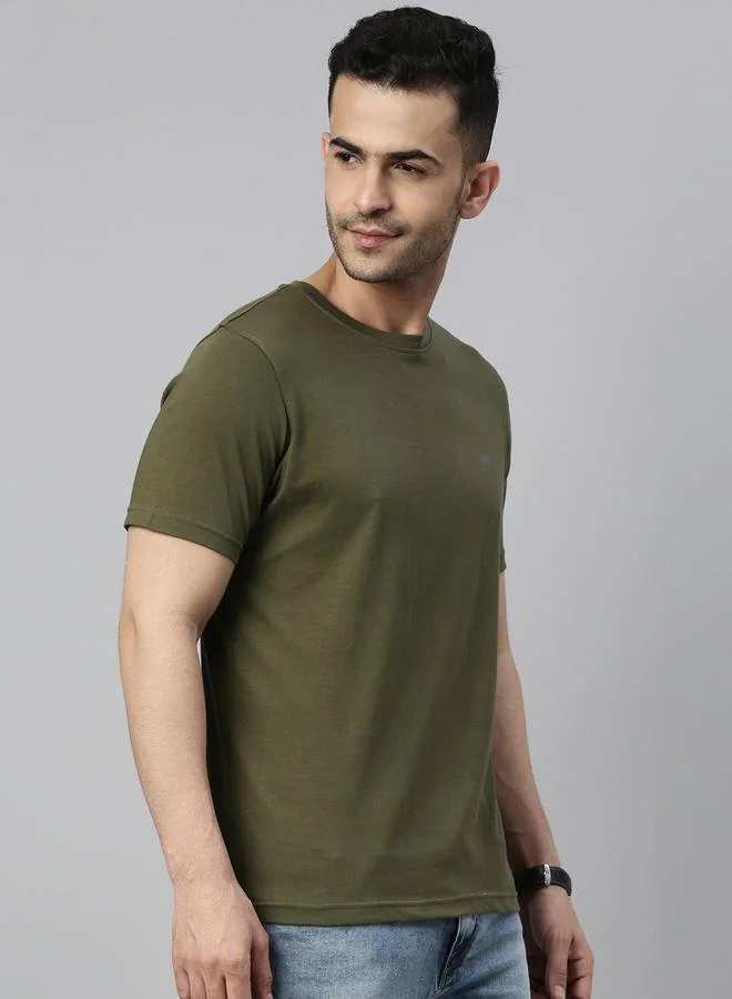 Bushirt Solid Round Neck Regular Fit T-Shirt by Styli