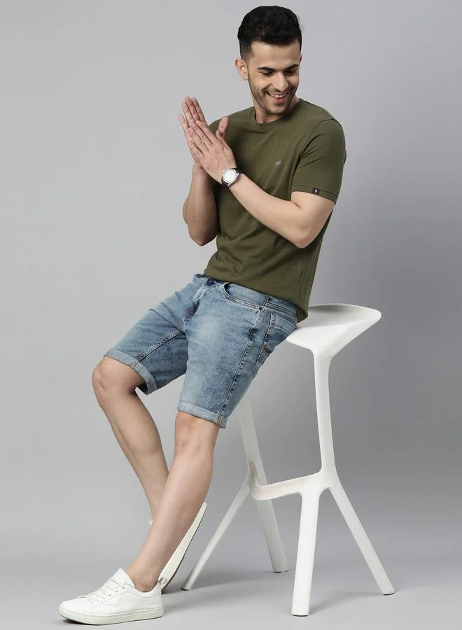 Bushirt Solid Round Neck Regular Fit T-Shirt by Styli