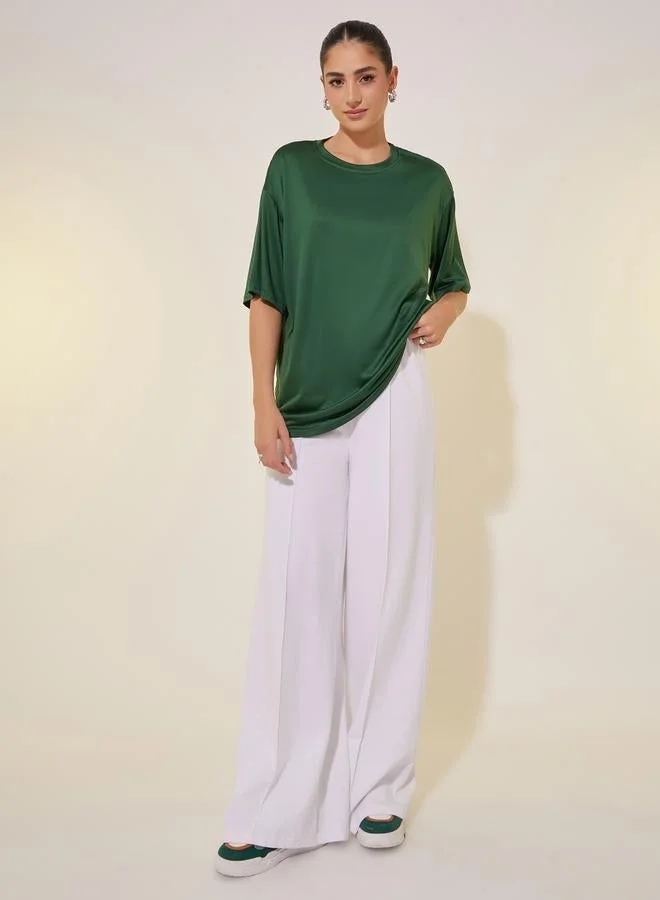 Take Two Women Green Slogan Print Short Sleeve Oversized T-Shirt