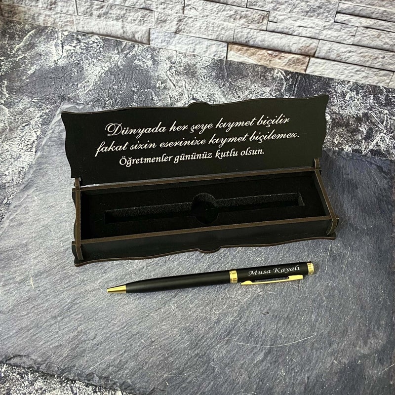 Sanat Hediyelik Art Gift Special Metal Ballpoint Pen Named for Teachers' Day + Wooden Box / Teacher / Gift / Personalized / November 24  - Image 1