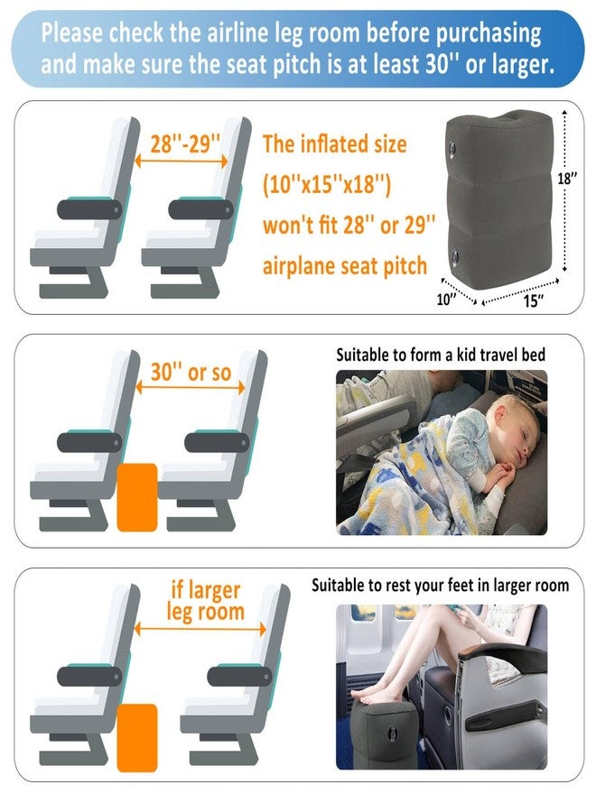 Fabuday Inflatable Airplane Foot Rest Pillow - Travel Foot Rest for Long Flights, Car Seat Foot Rest for Kids Airplane Seat Extender Bed for Toddler, Blow up Plane Footrest with Easy-Carry Strap, Gray 2 Pack - Image 3