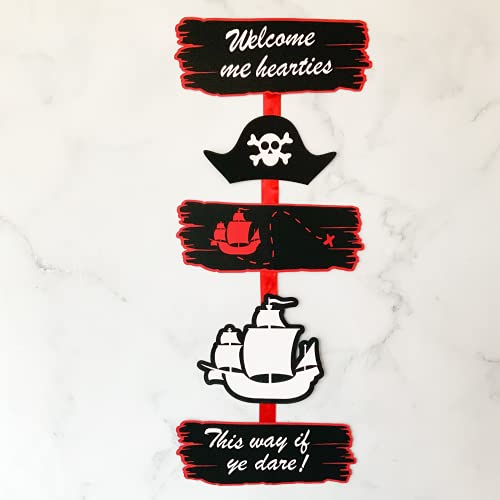 Pinfliers Pirate Theme Paper Entrance Sign, 1 set, Black, White and Red, 26.5 inches long - Image 3