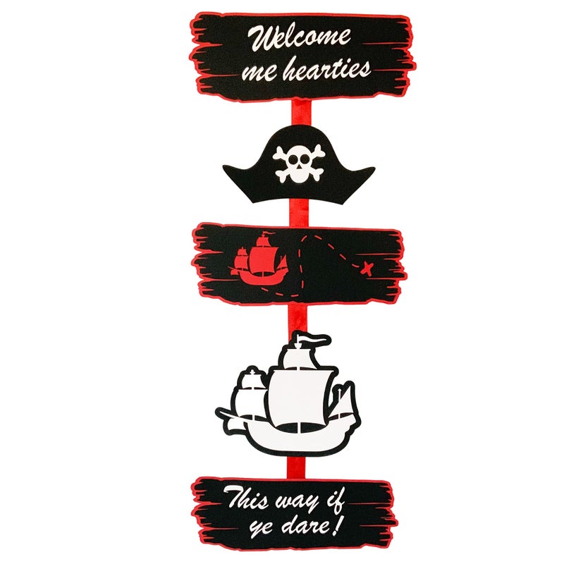 Pinfliers Pirate Theme Paper Entrance Sign, 1 set, Black, White and Red, 26.5 inches long - Image 4