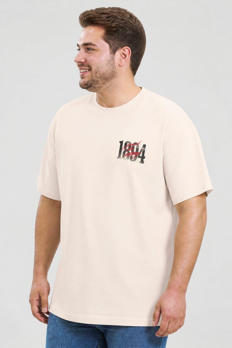 GOOD FOR NOTHING Men Crew Neck Short Sleeve Graphic Print T-Shirt, Cream - Image 4