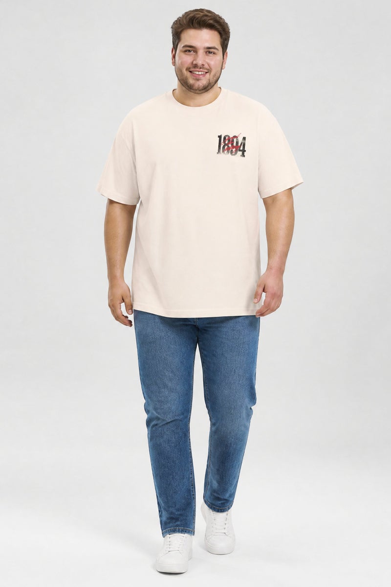 GOOD FOR NOTHING Men Crew Neck Short Sleeve Graphic Print T-Shirt, Cream - Image 3