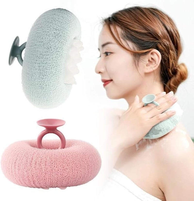 Loofah Sponges and Ultra-Soft Sponge 2-in-1 Mesh Ultra-Dense Easy Foaming Body Scrubber Shower Pouf Exfoliator for Men and Women, Shower Use Sponge With Suction Cup-1PC- MULTICOLOR - Image 1