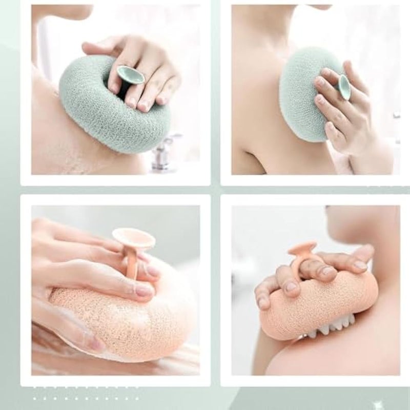 Loofah Sponges and Ultra-Soft Sponge 2-in-1 Mesh Ultra-Dense Easy Foaming Body Scrubber Shower Pouf Exfoliator for Men and Women, Shower Use Sponge With Suction Cup-1PC- MULTICOLOR - Image 3
