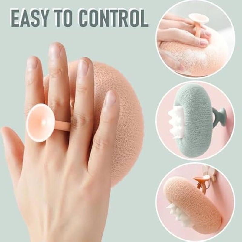 Loofah Sponges and Ultra-Soft Sponge 2-in-1 Mesh Ultra-Dense Easy Foaming Body Scrubber Shower Pouf Exfoliator for Men and Women, Shower Use Sponge With Suction Cup-1PC- MULTICOLOR - Image 5