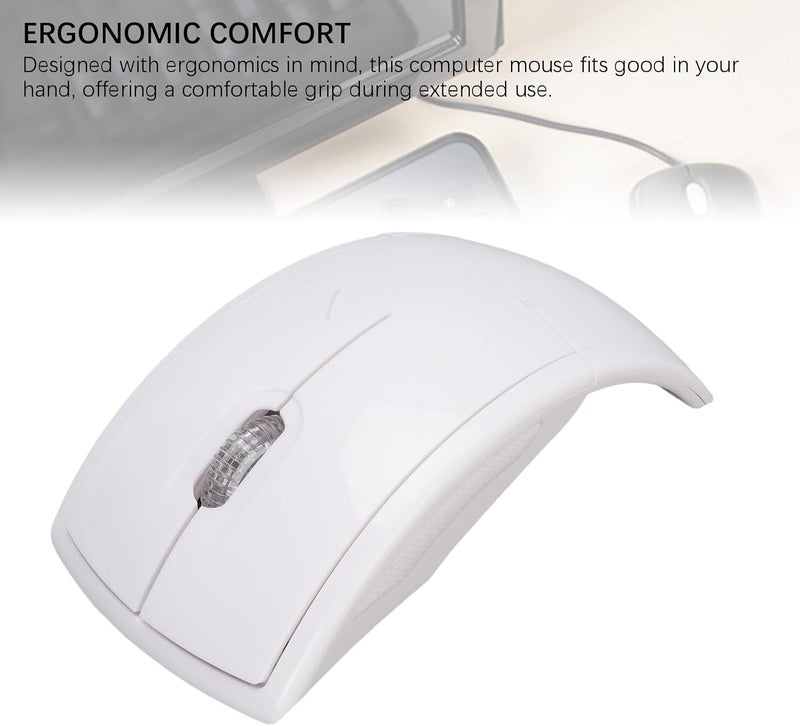 Folding Wireless Mouse | Compact 2.4G Design with Magnetic Power Switch, Ergonomic Comfort for Travel & Work, Battery Indicator for AAA Batteries (Not Included) (White) - Image 2