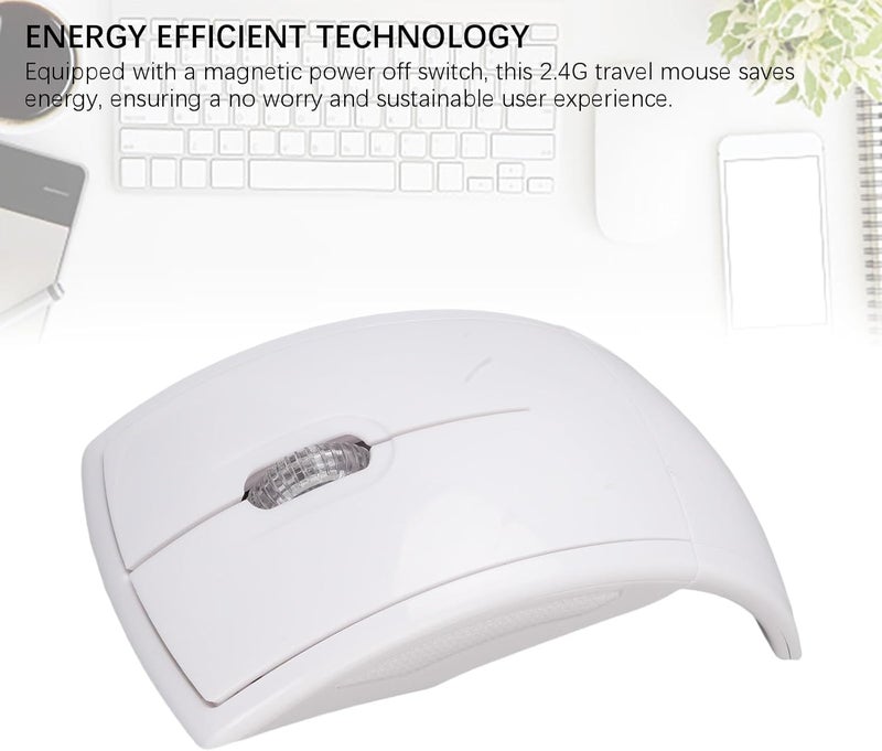 Folding Wireless Mouse | Compact 2.4G Design with Magnetic Power Switch, Ergonomic Comfort for Travel & Work, Battery Indicator for AAA Batteries (Not Included) (White) - Image 4