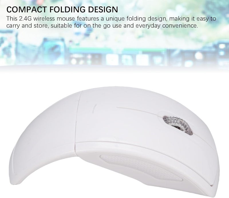 Folding Wireless Mouse | Compact 2.4G Design with Magnetic Power Switch, Ergonomic Comfort for Travel & Work, Battery Indicator for AAA Batteries (Not Included) (White) - Image 3