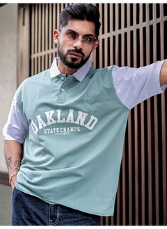 Maniac Men Printed Polo Neck Half Sleeve BerlyGreen Cotton Oversized T-Shirt