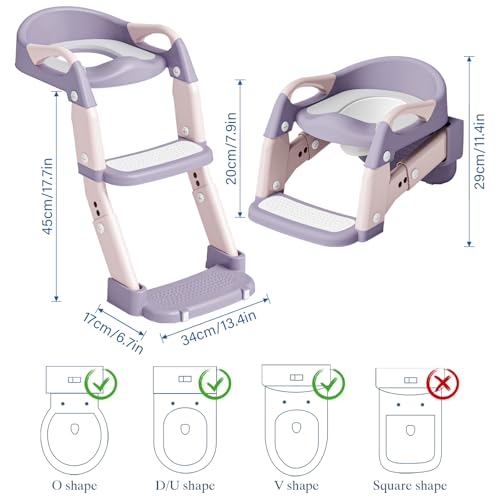 WAAYAA 3 in 1 Potty Training Seat for Toddlers Adjustable Toilet Trainer with Anti-Slip Steps and Splash Guard Converts to Step Stool & Child Toilet Chair Foldable Design for Boys & Girls(Purple) - Image 5
