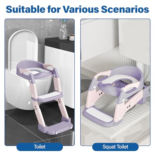 WAAYAA 3 in 1 Potty Training Seat for Toddlers Adjustable Toilet Trainer with Anti-Slip Steps and Splash Guard Converts to Step Stool & Child Toilet Chair Foldable Design for Boys & Girls(Purple) - Image 2