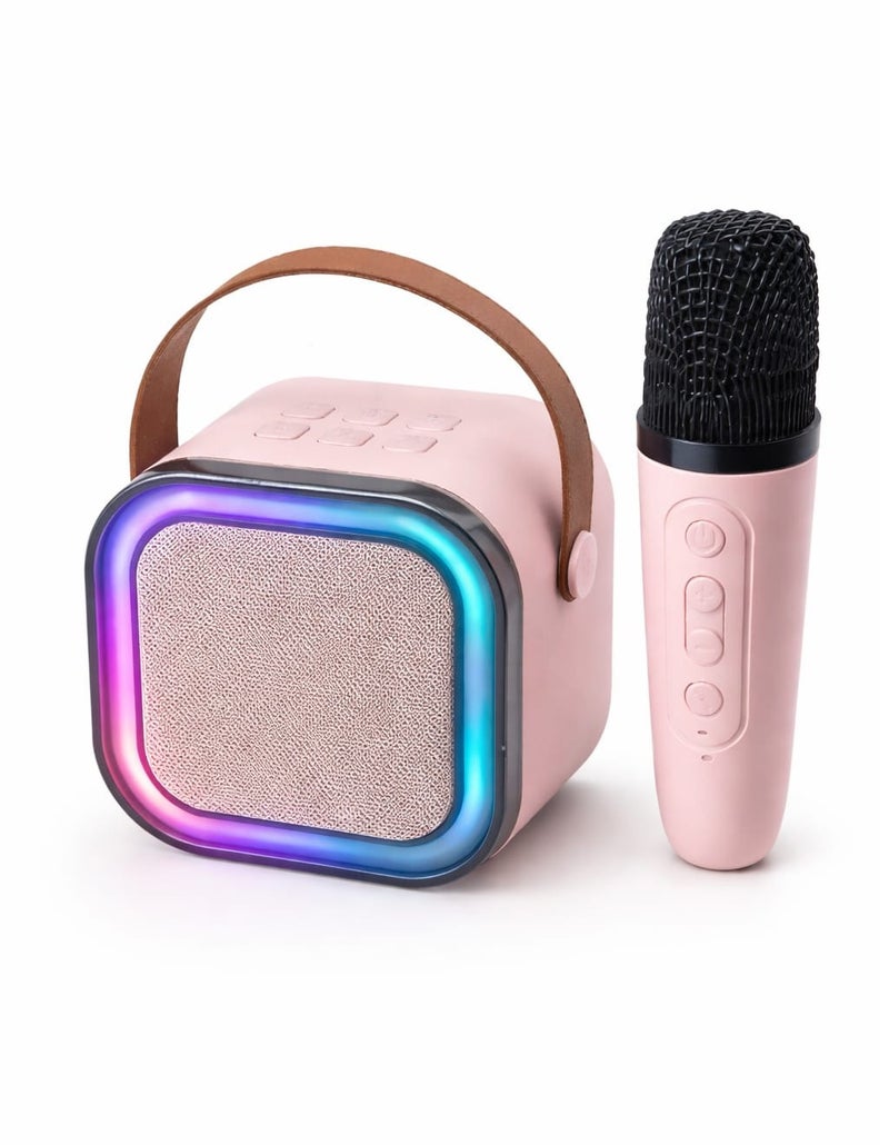K12 سماعة كاريوكي بلوتوث محمولة مع ميكروفون لاسلكي مكبر صوت حفلات منزلي صوت عالي اضاءة ال اي دي ار جي بي بطارية كبيرة سماعة غناء للاطفال والكبار