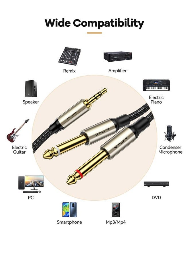 VIOY 3.5 mm to 6.35 mm 1/4 Audio Cable (6 ft/2 m), 3.5 mm 1/8'' TRS to Dual 6.35 mm 1/4" TS Mono Braided Y [1:1 Design] Splitter Breakout Cable for Guitar, Microphone, Mixer, Recording Equipment etc… - Image 4