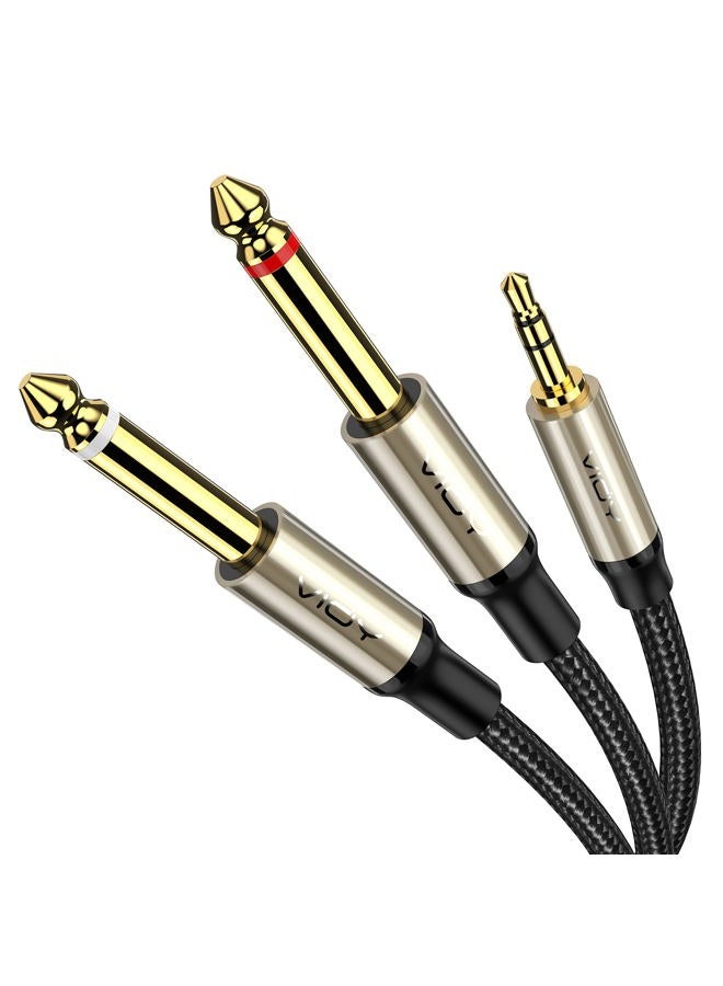 VIOY 3.5 mm to 6.35 mm 1/4 Audio Cable (6 ft/2 m), 3.5 mm 1/8'' TRS to Dual 6.35 mm 1/4" TS Mono Braided Y [1:1 Design] Splitter Breakout Cable for Guitar, Microphone, Mixer, Recording Equipment etc… - Image 1