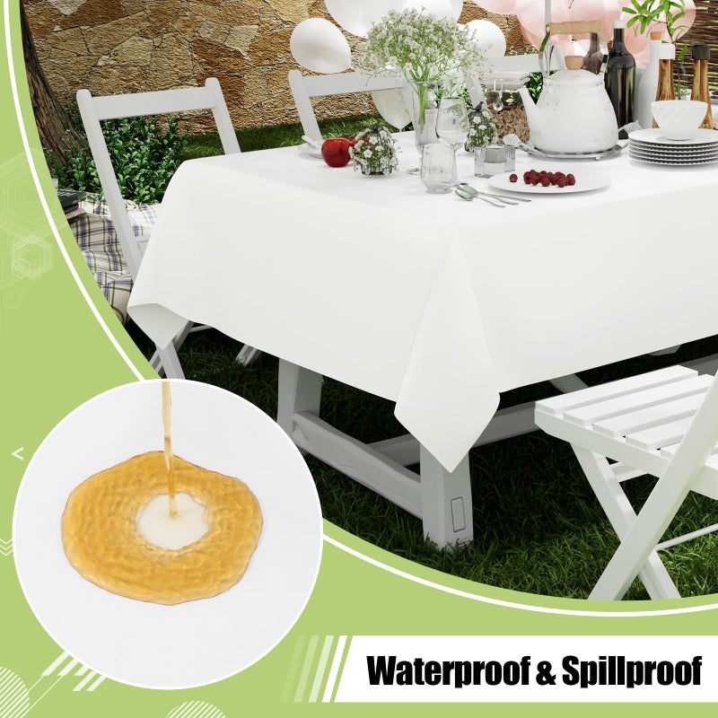 Smiry Disposable Table Cloth - 6 Pack, 54 x 108 Inch Waterproof Rectangle Tablecloths for Parties, Decorative Plastic Table Cover, Leakproof & Sturdy, White - Image 3