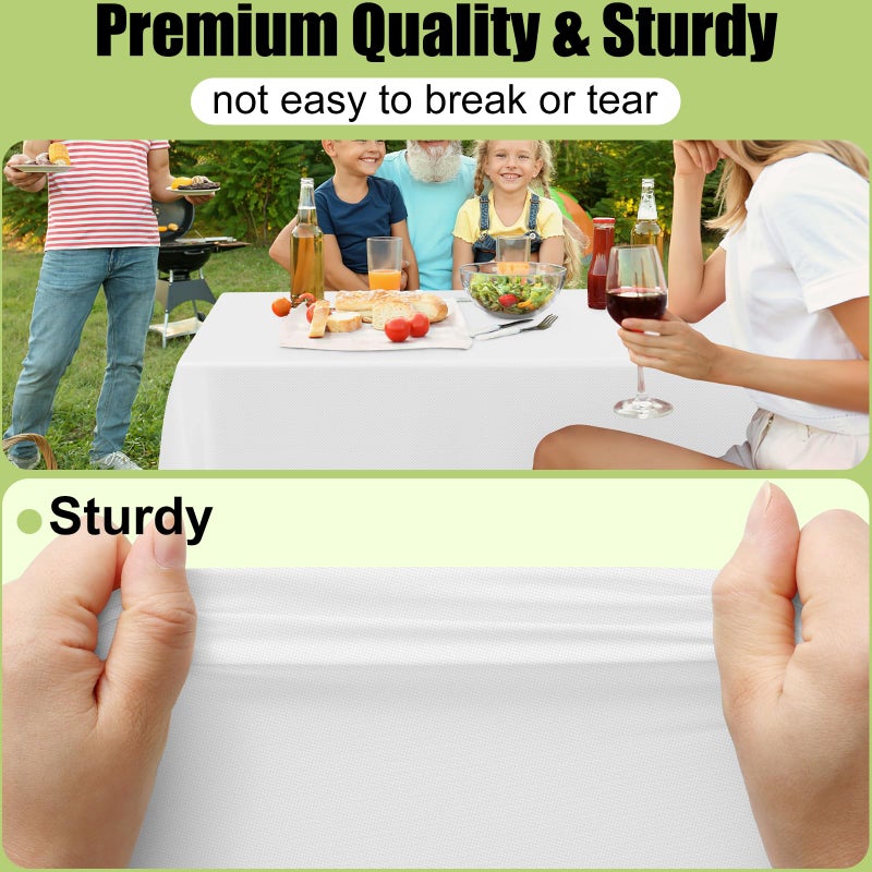 Smiry Disposable Table Cloth - 6 Pack, 54 x 108 Inch Waterproof Rectangle Tablecloths for Parties, Decorative Plastic Table Cover, Leakproof & Sturdy, White - Image 2