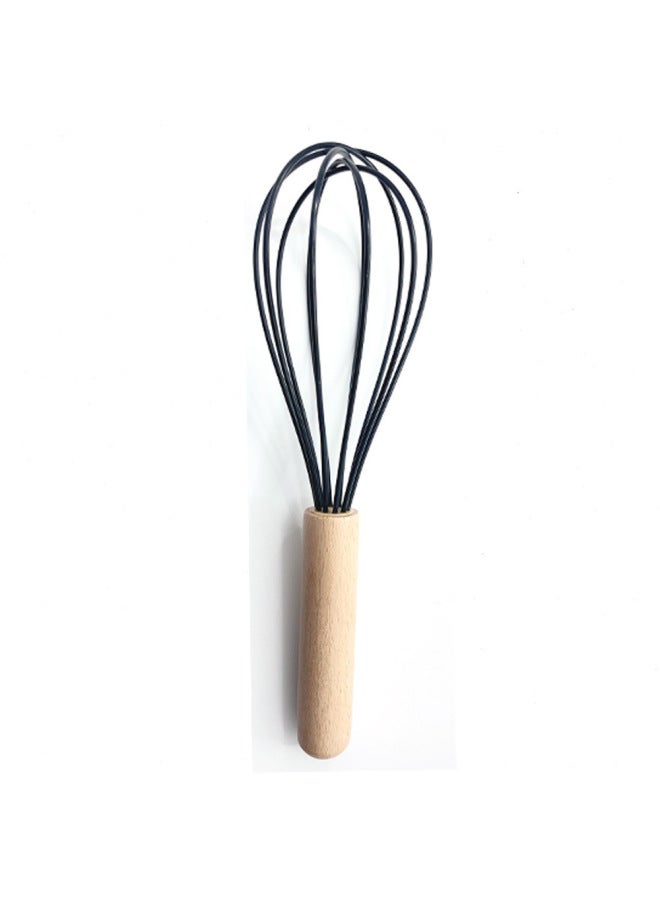 Hand Held Egg Beater Wooden Handle Silicone Manual Egg Beater Kitchen Mixer Baking Household Tools-Colour:Black( 8inch ) - Image 1