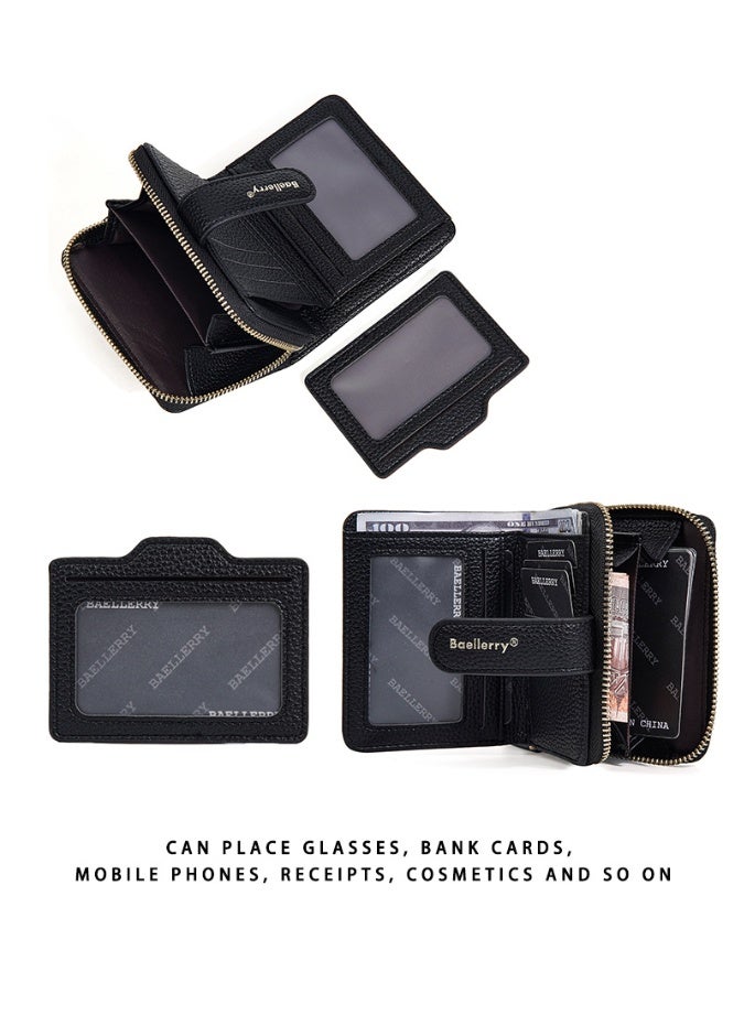 بايلليري محفظة نسائية قصيرة من بولي يوريثين - حافظة بطاقات أنيقة بسحّاب، محفظة صغيرة للنقود والبطاقات (طراز إنستغرام العصري) - Image 2