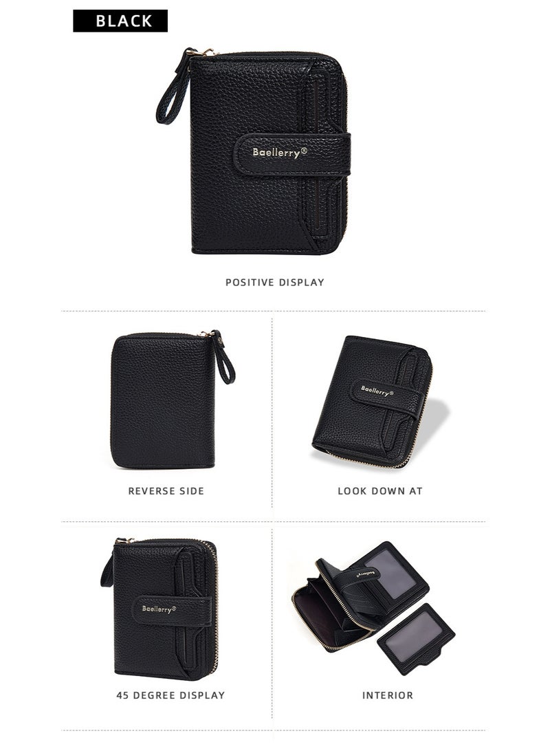 بايلليري محفظة نسائية قصيرة من بولي يوريثين - حافظة بطاقات أنيقة بسحّاب، محفظة صغيرة للنقود والبطاقات (طراز إنستغرام العصري) - Image 3