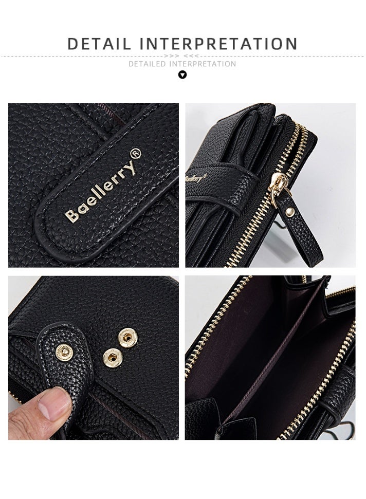 بايلليري محفظة نسائية قصيرة من بولي يوريثين - حافظة بطاقات أنيقة بسحّاب، محفظة صغيرة للنقود والبطاقات (طراز إنستغرام العصري) - Image 4