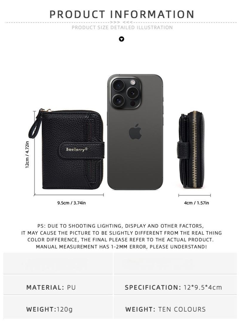 بايلليري محفظة نسائية قصيرة من بولي يوريثين - حافظة بطاقات أنيقة بسحّاب، محفظة صغيرة للنقود والبطاقات (طراز إنستغرام العصري) - Image 5