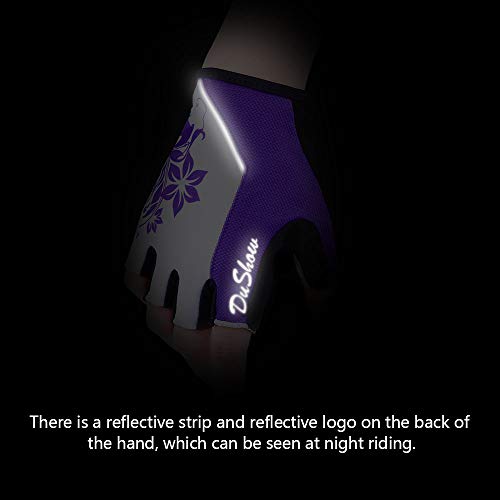 DuShow Women Half Finger Cycling Gloves,Gel Padded Anti-Slip Shock-Absorbing Mountain Road Bicycle Biking Bike Short Fingerless Gloves(Purple,S) - Image 3